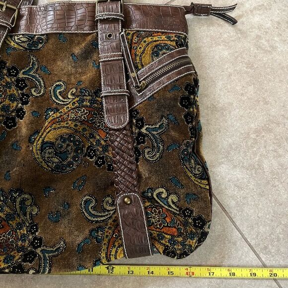 Tapestry brocade paisley gold brown fall colors shimmer purse bag - Picture 10 of 13